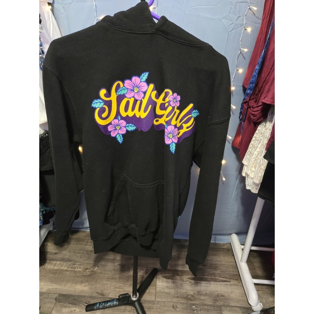 Sad Boyz Sad Girlz Floral Hoodie Black Pink Sweatshirt Sz Sm